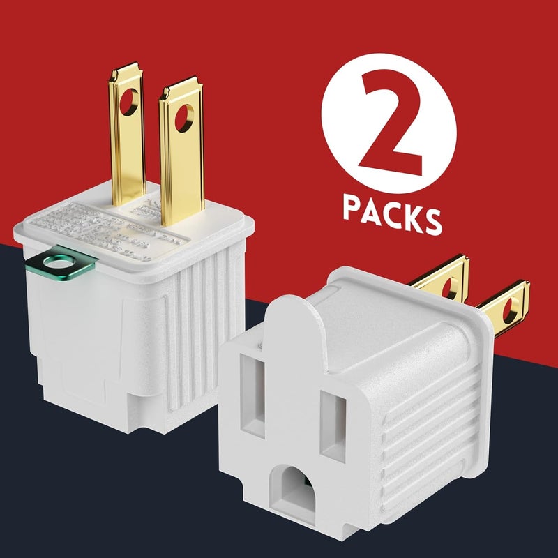 PLUGTUL 2 Prong to 3 Prong Outlet Adapter, Polarized Grounded Outlet Converter, Wall Outlet Plug for Household, Workshops, ETL Listed, 2-Pack, White - Image 4